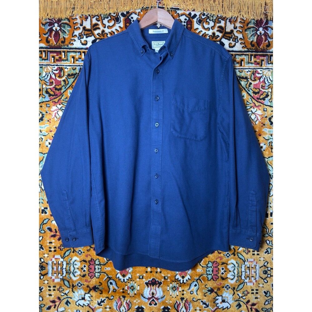 L.L. Bean Wicked Good Blue Micro Check Flannel Shirt Traditional Fit Size M